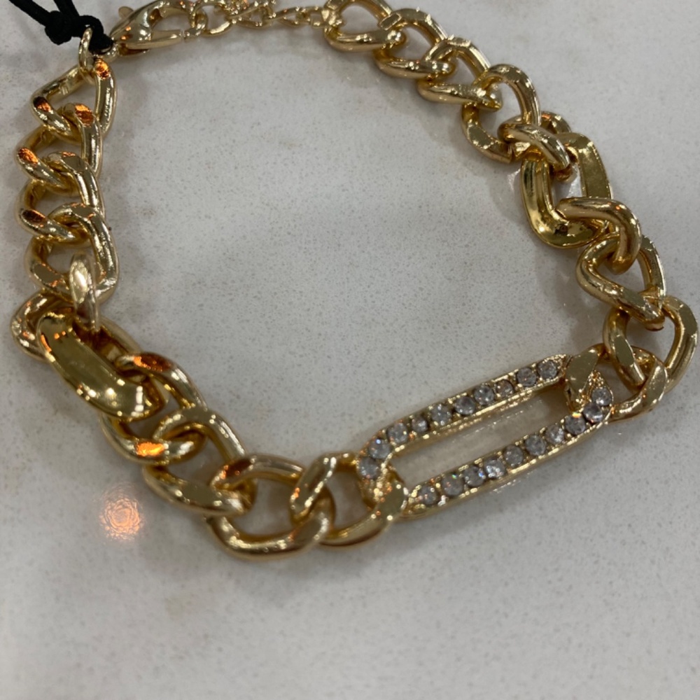 Ann Taylor Gold Rhinestone Chain Link Bracelet - Picture 4 of 5